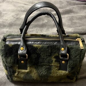 Elegant Black and Green Fur Satchel